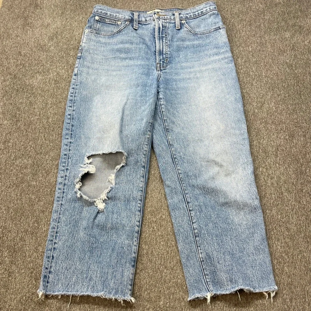 Madewell The Perfect Vintage Straight Jean Light Wash Distressed Size 30 cropped - Picture 1 of 11